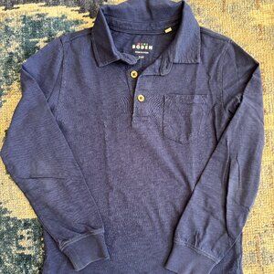 Mini Boden "Slubbed Long-Sleeve Polo Shirt, College Navy"  Boys Size 7-8Y.